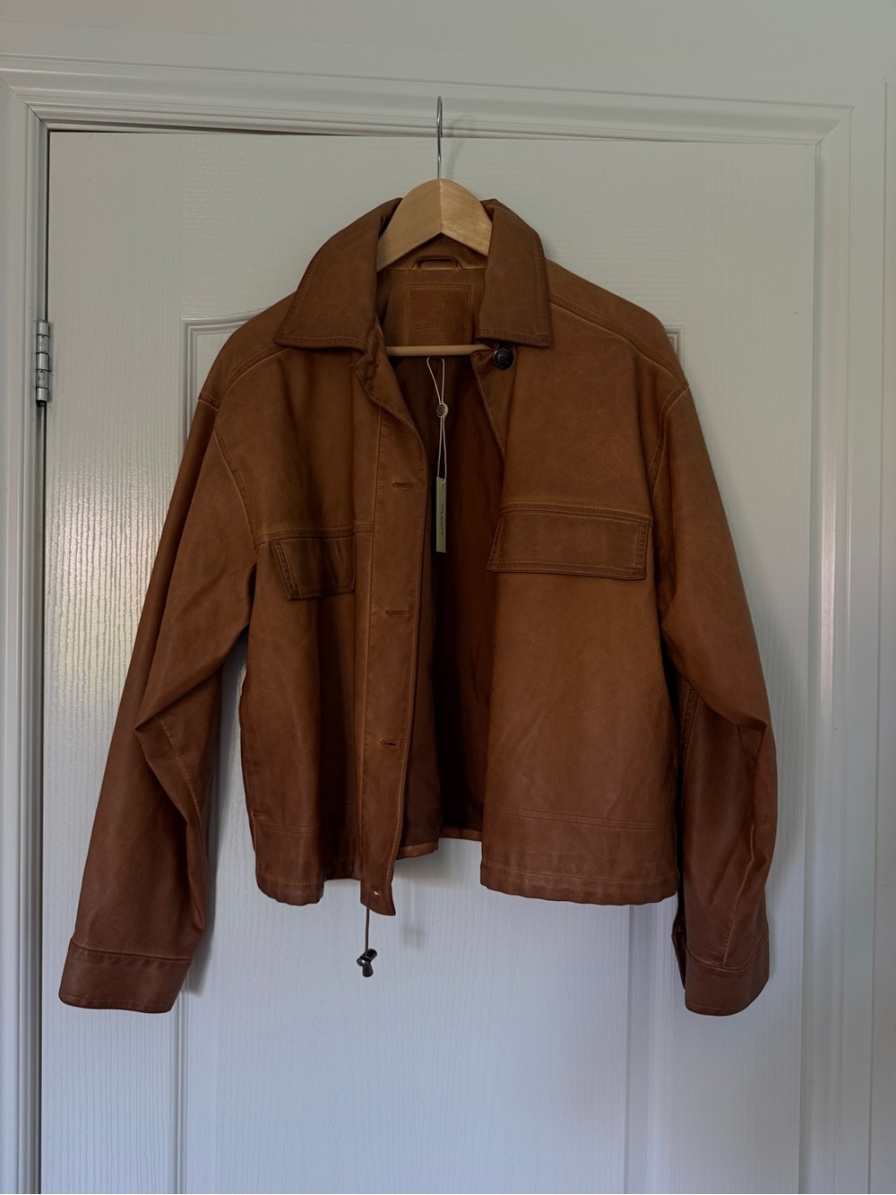 Women’s Brown Faux Leather Jacket - Classic Collared Coat